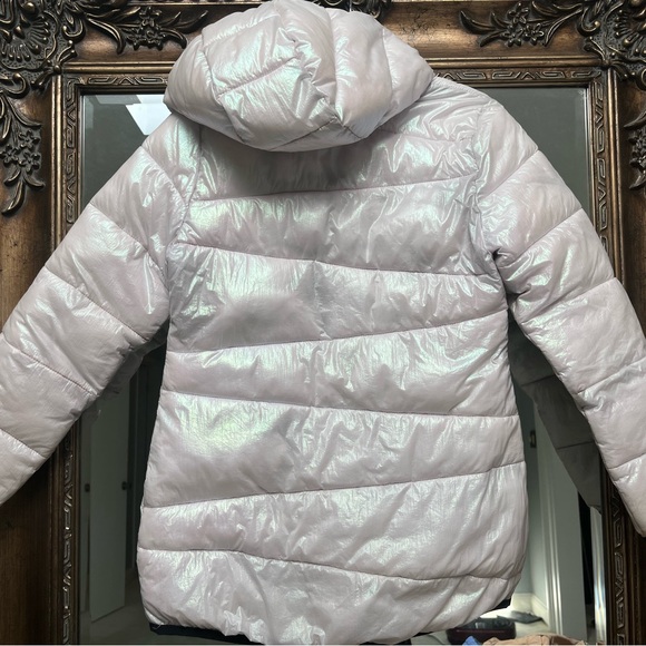 Under Armour Kids' White pink shimmer Puffer Jacket youth medium - Picture 2 of 3